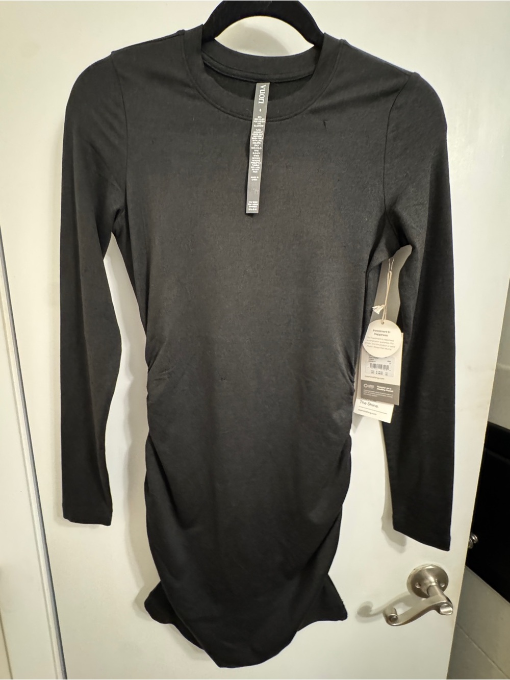 Vuori Black Long-Sleeve Ruched Bodycon Dress